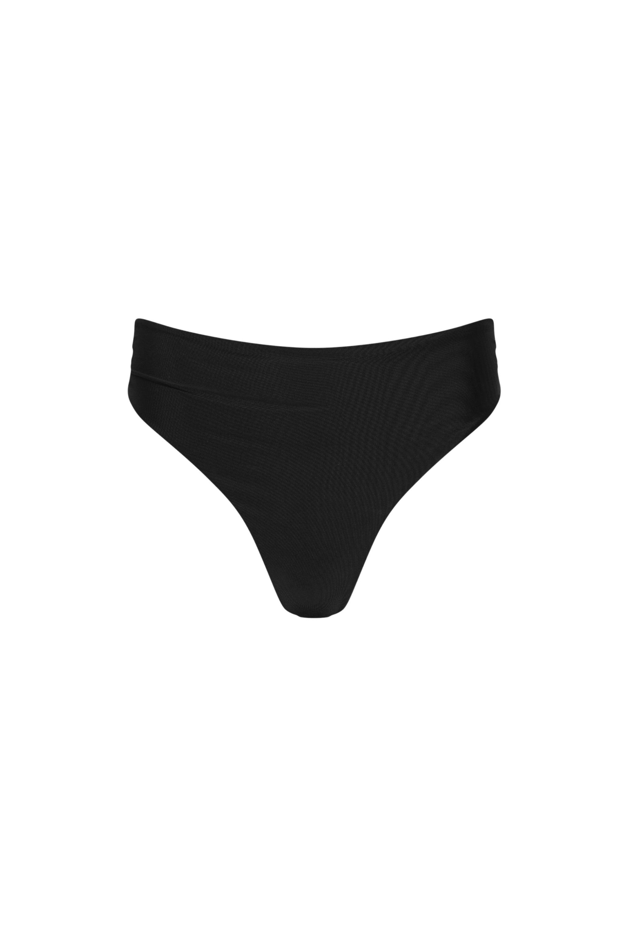 Capri Ruched High Waist Thong Bikini Bottom Black