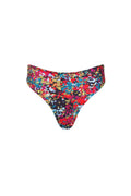 Capri Ruched High Waist Thong Bikini Bottom Red Confetti Floral