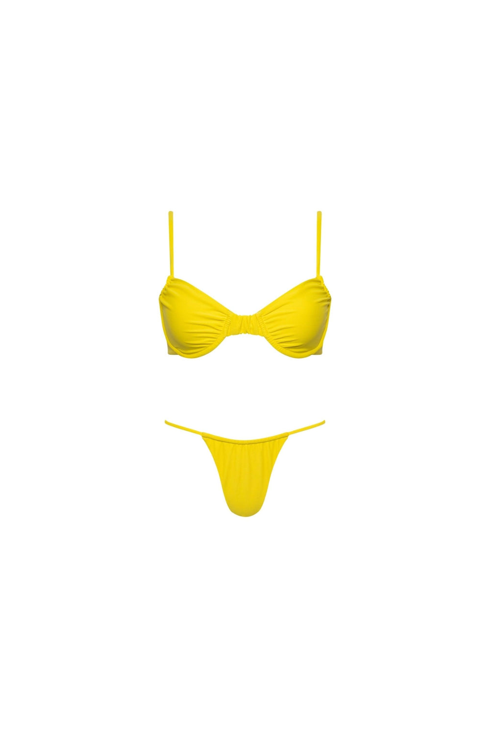 Capri Ruched Underwire String Bikini Set Yellow