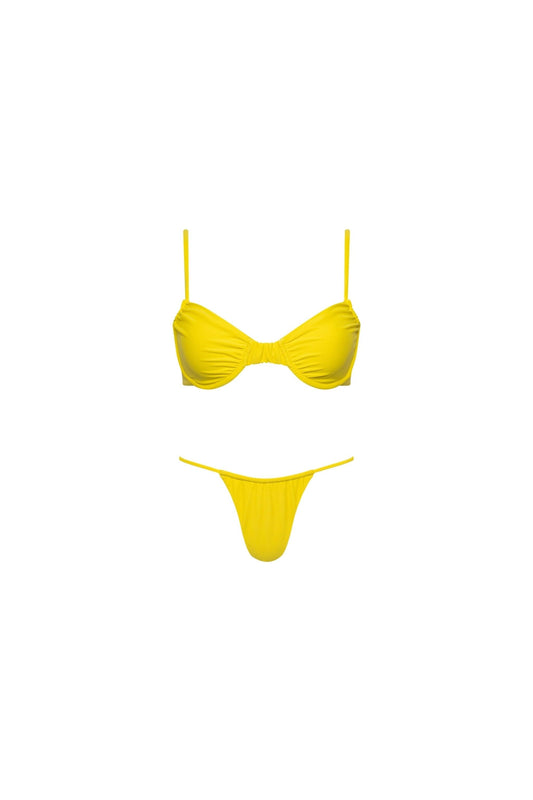 Capri Ruched Underwire String Bikini Set Yellow
