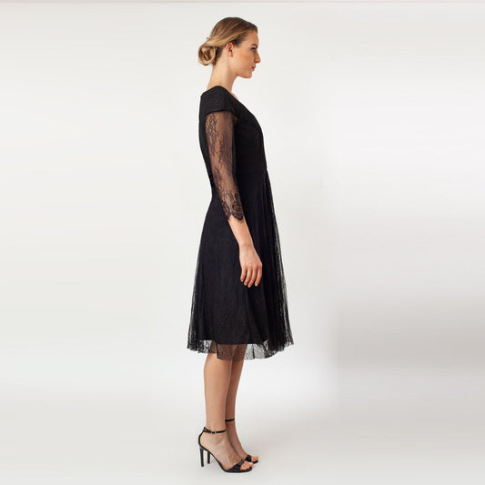 Pleated Center Fit & Flare Dress