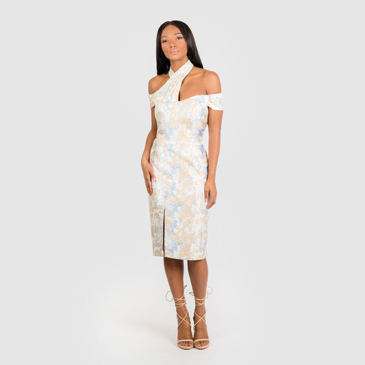 Asymmetric Halter Off The Shoulder Sheath