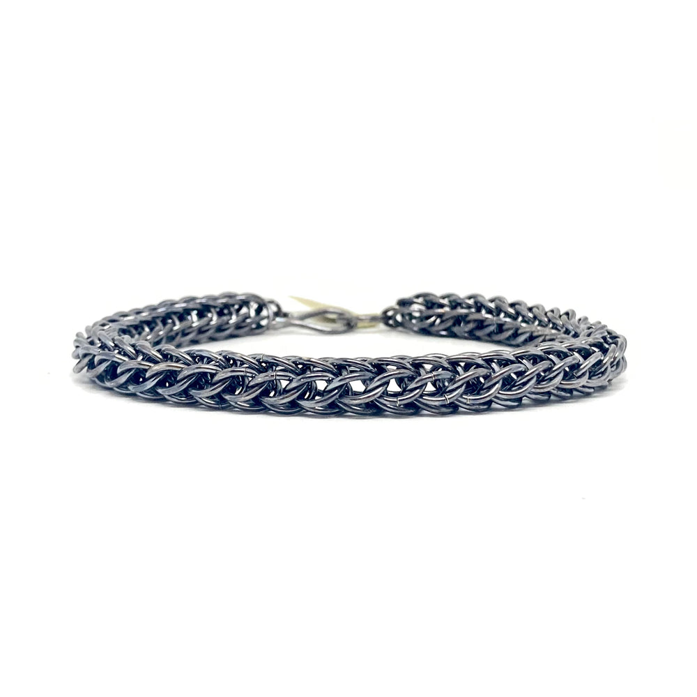 Chunky Foxtail Chainmaille Bracelet in Oxidized Silver