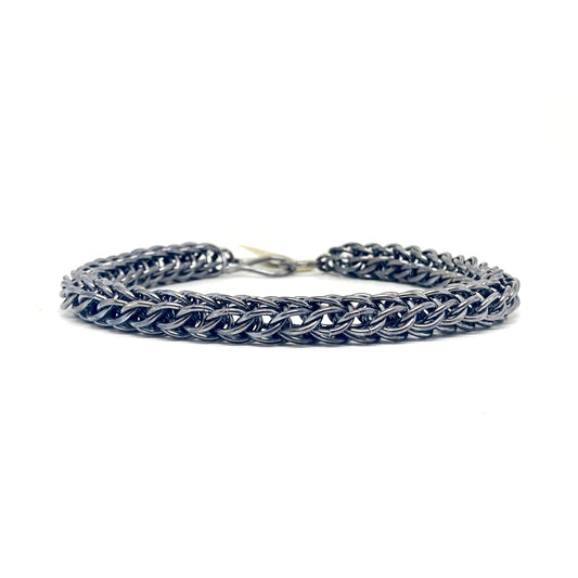 Chunky Foxtail Chainmaille Bracelet in Oxidized Silver