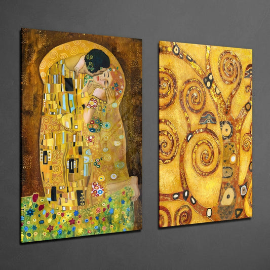 Klimt 2 Pieces Combine Glass Wall Art