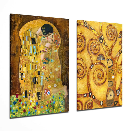 Klimt 2 Pieces Combine Glass Wall Art