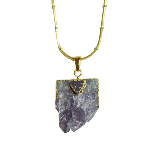 Double Chain Amethyst Pendant Necklace