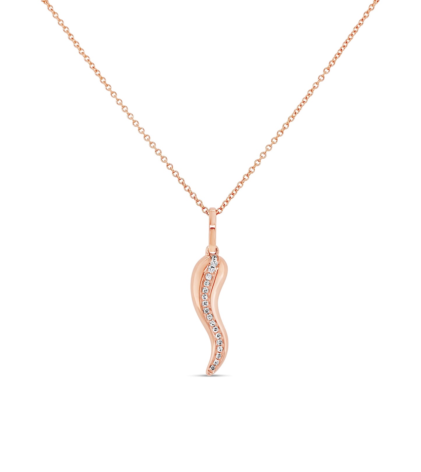 Diamond Line Italian Horn Cornicello Necklace