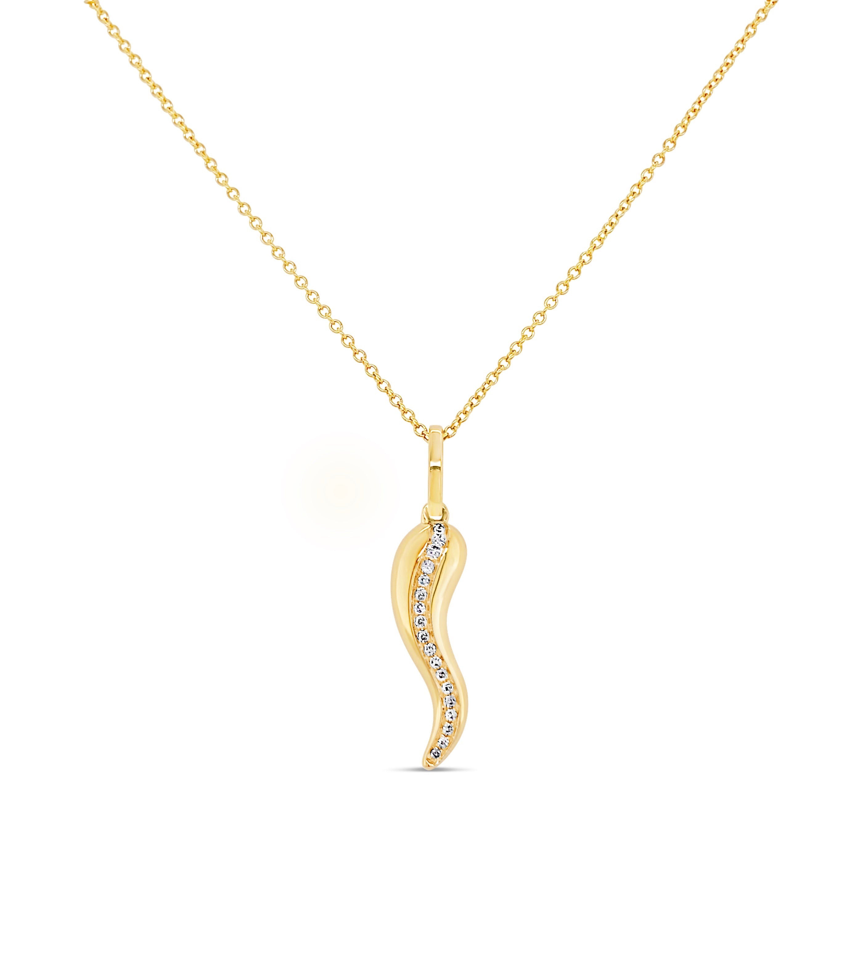 Diamond Line Italian Horn Cornicello Necklace