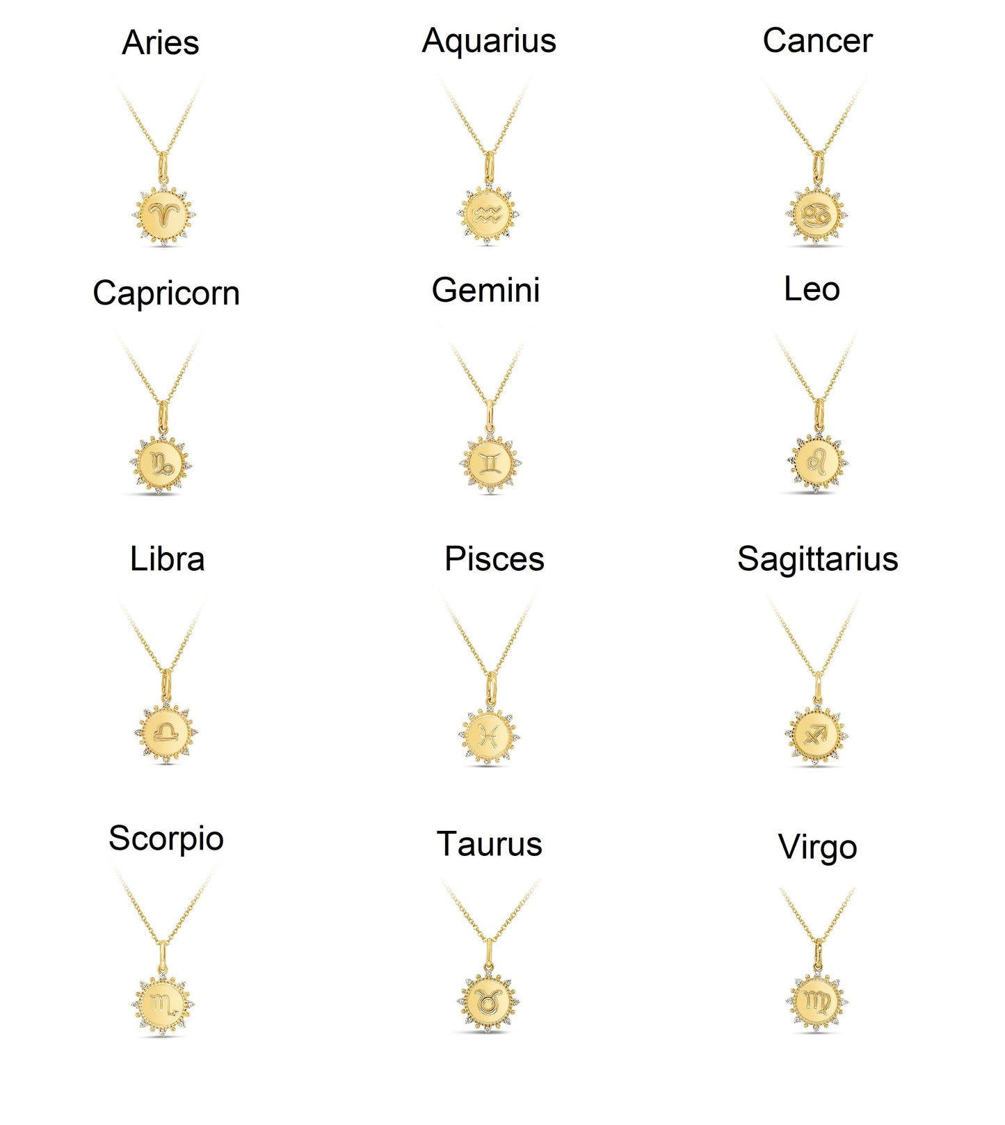 Diamond Zodiac Medallion Charm Necklace