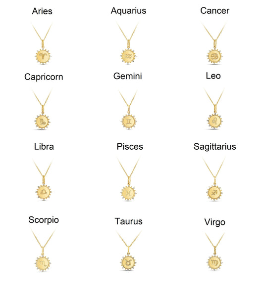 Diamond Zodiac Medallion Charm Necklace