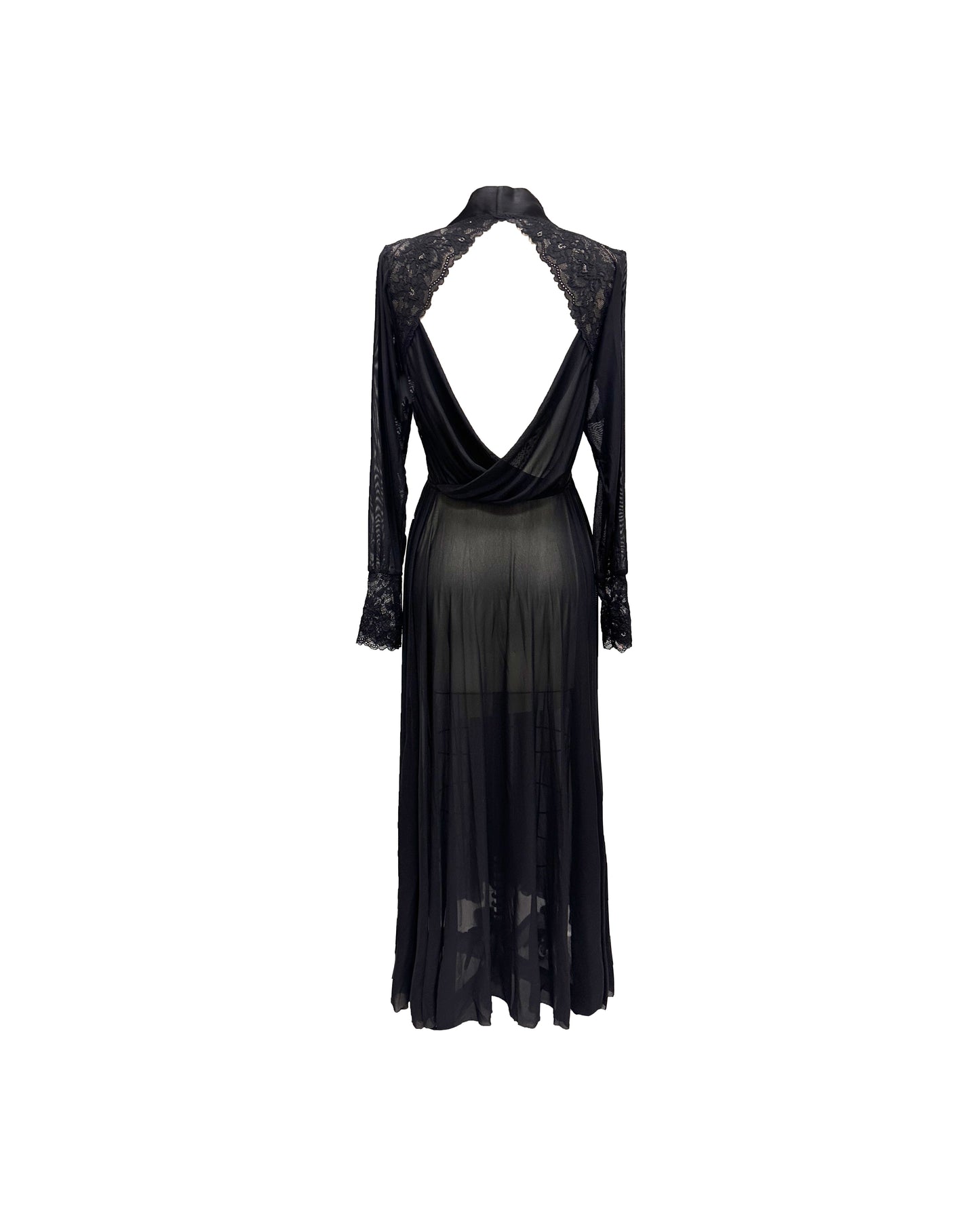Sheer Terminator Lace, Tulle and Satin Long Draped Back Robe