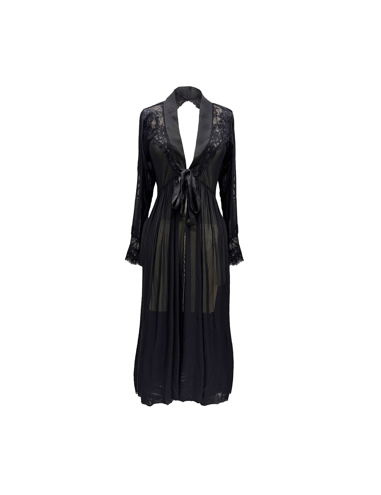 Sheer Terminator Lace, Tulle and Satin Long Draped Back Robe