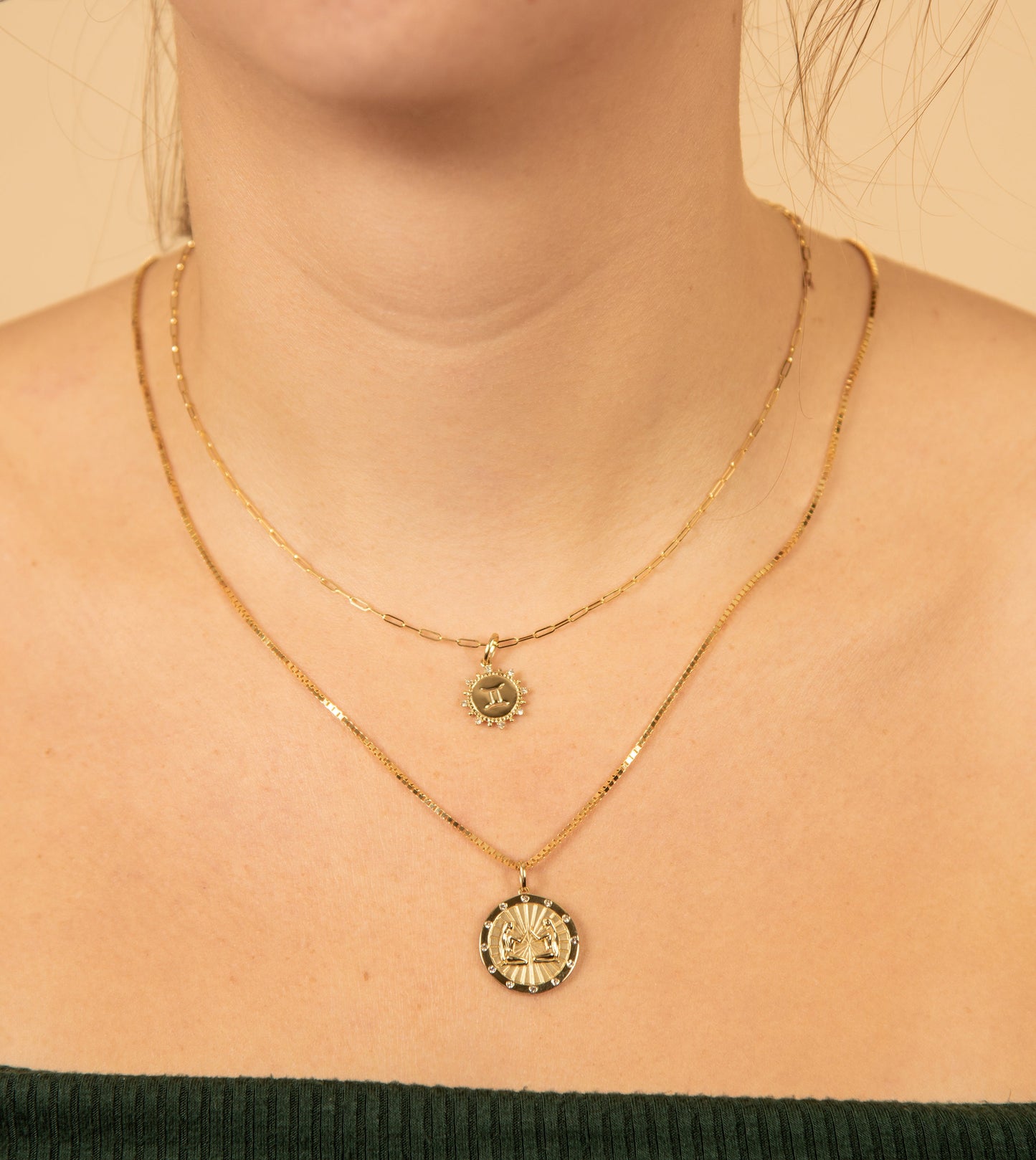 Diamond Zodiac Medallion Charm Necklace