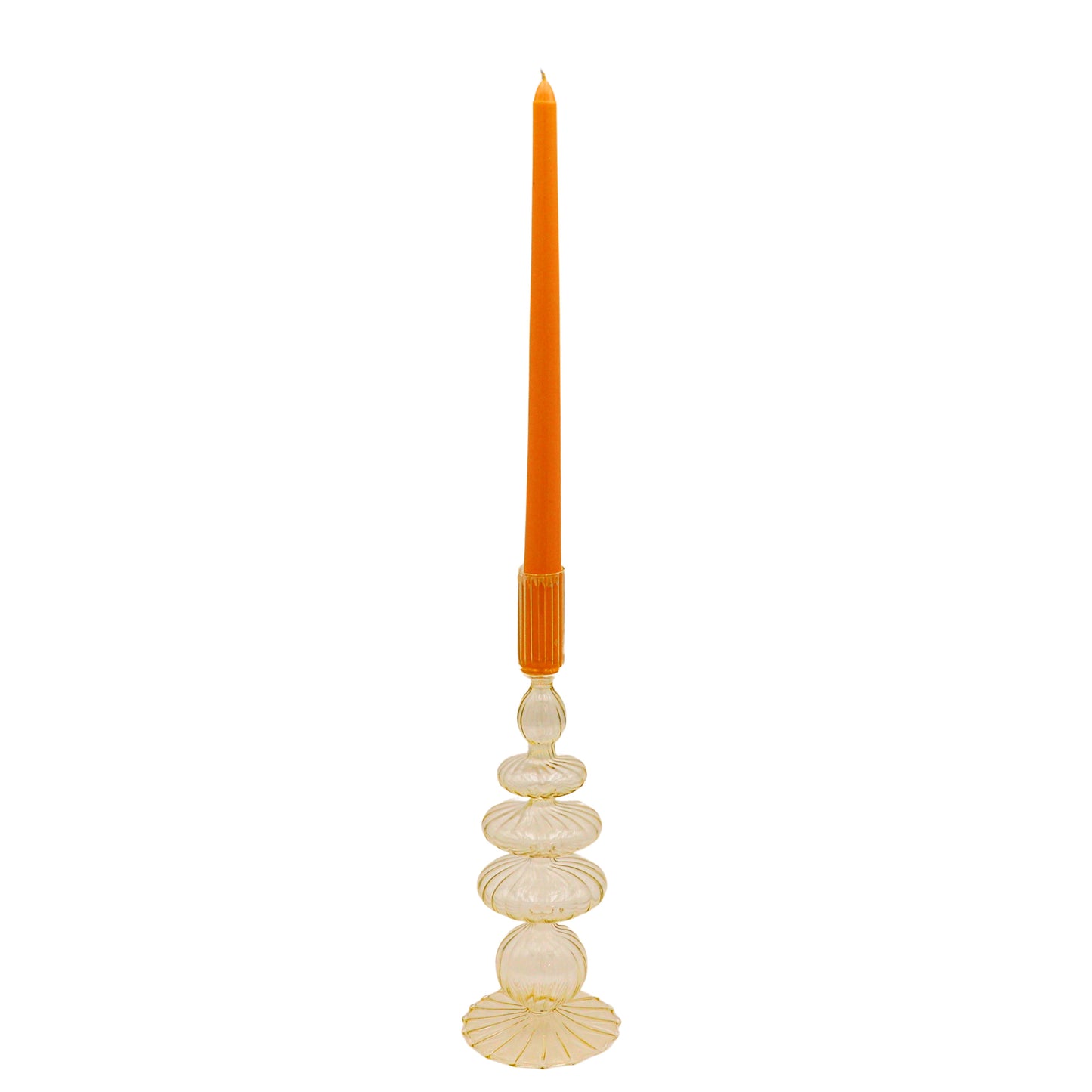 Buttercream Yellow Ribbed Candle Holder - Pair