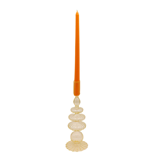 Buttercream Yellow Ribbed Candle Holder - Pair