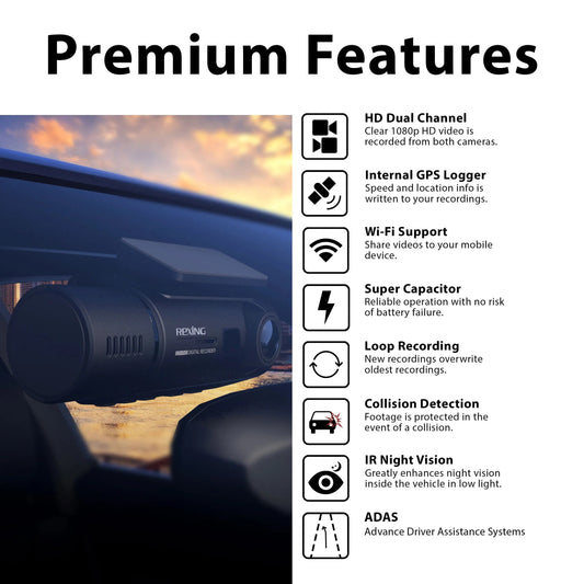 Open Box! Rexing V3 Dual Camera Front and Inside Cabin Full HD 1080p with WiFi and Built-in GPS