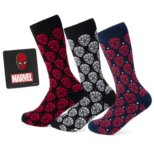 Marvel Spider-Man Dot 3 Pack Socks and Lapel Pin Gift Set
