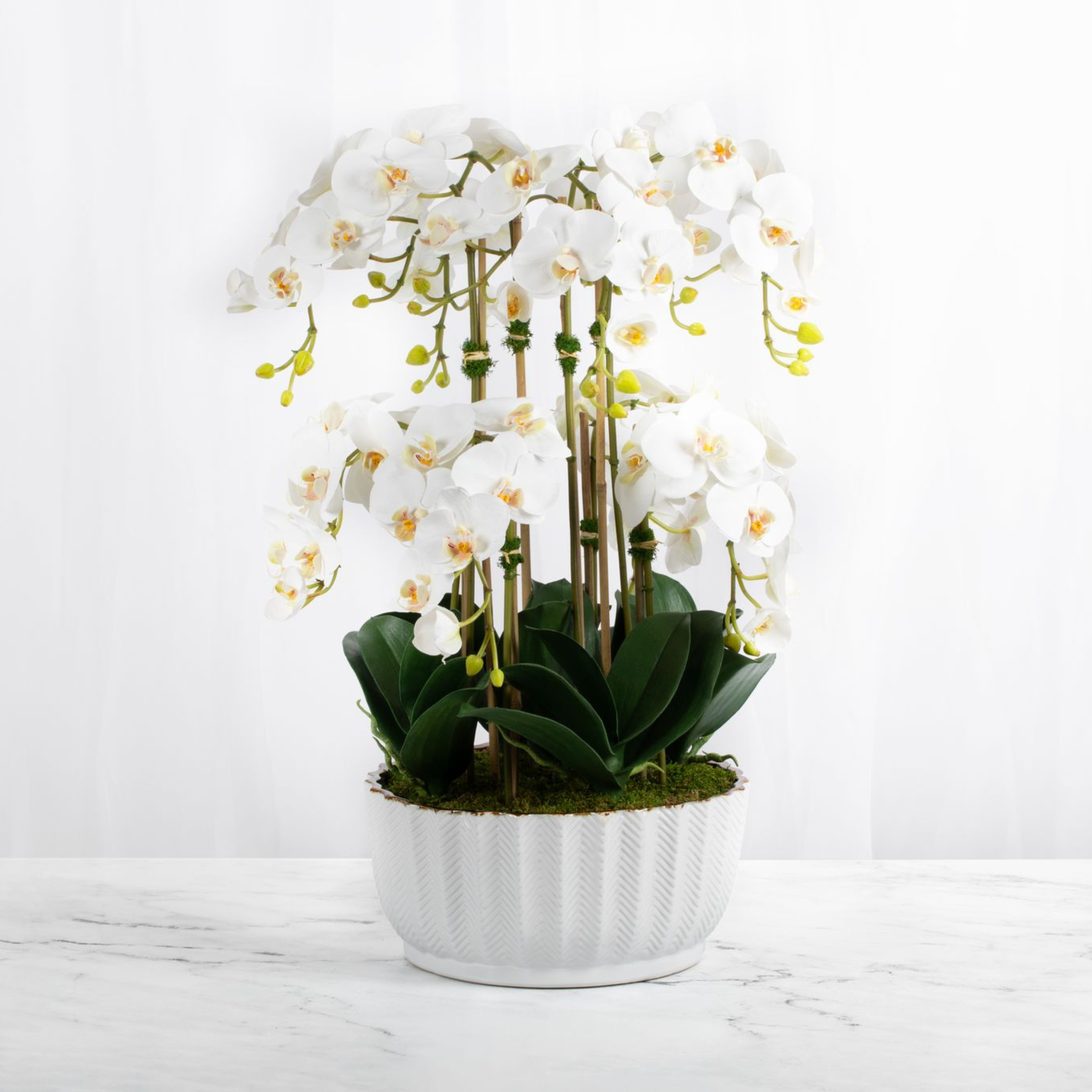 Faux Orchid Centerpiece - Silk Orchid Arrangement in White Vase