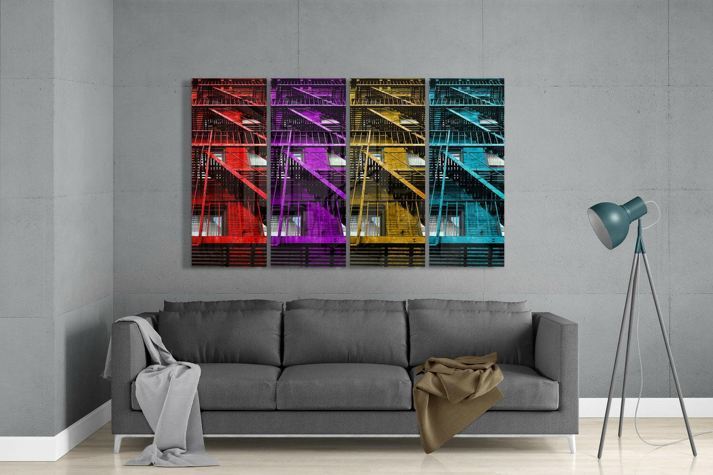 Stairs 4 Pieces Mega Glass Wall Art (59"x36")
