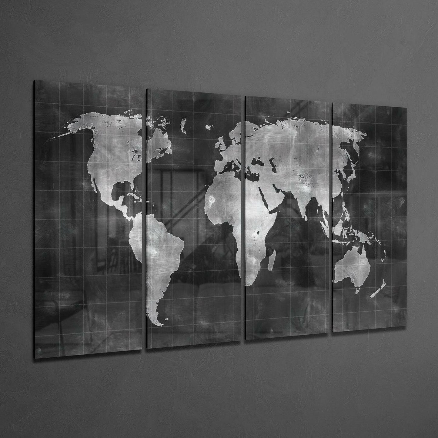 World Map 4 Pieces Mega Glass Wall Art (59"x36")