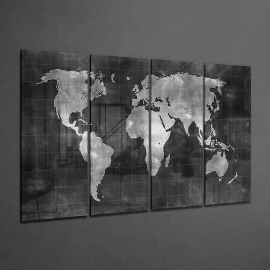 World Map 4 Pieces Mega Glass Wall Art (59"x36")