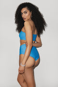 Capri Ruched High Waist Full Coverage Bikini Bottom Blue