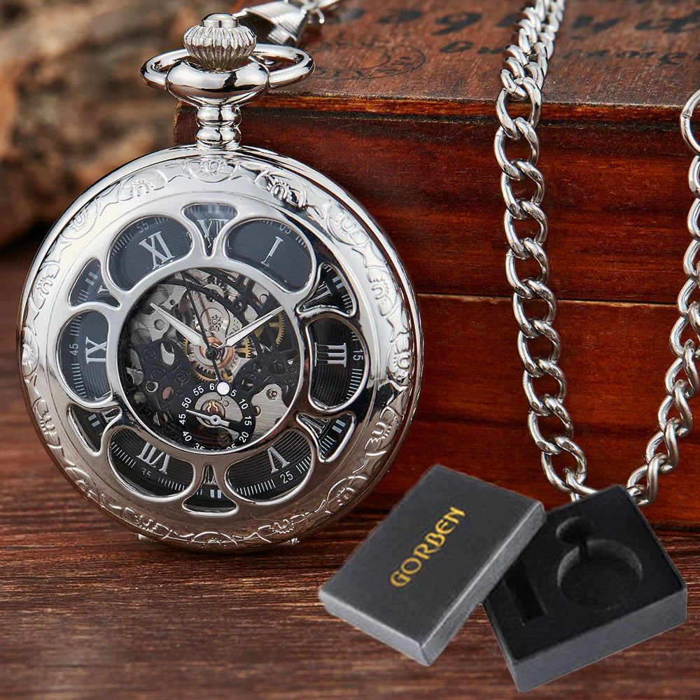 Luxury Silver Skeleton Mechanical Pocket Watch™