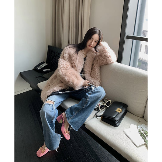 Peach Oolong Tuscan Sheepskin Coat