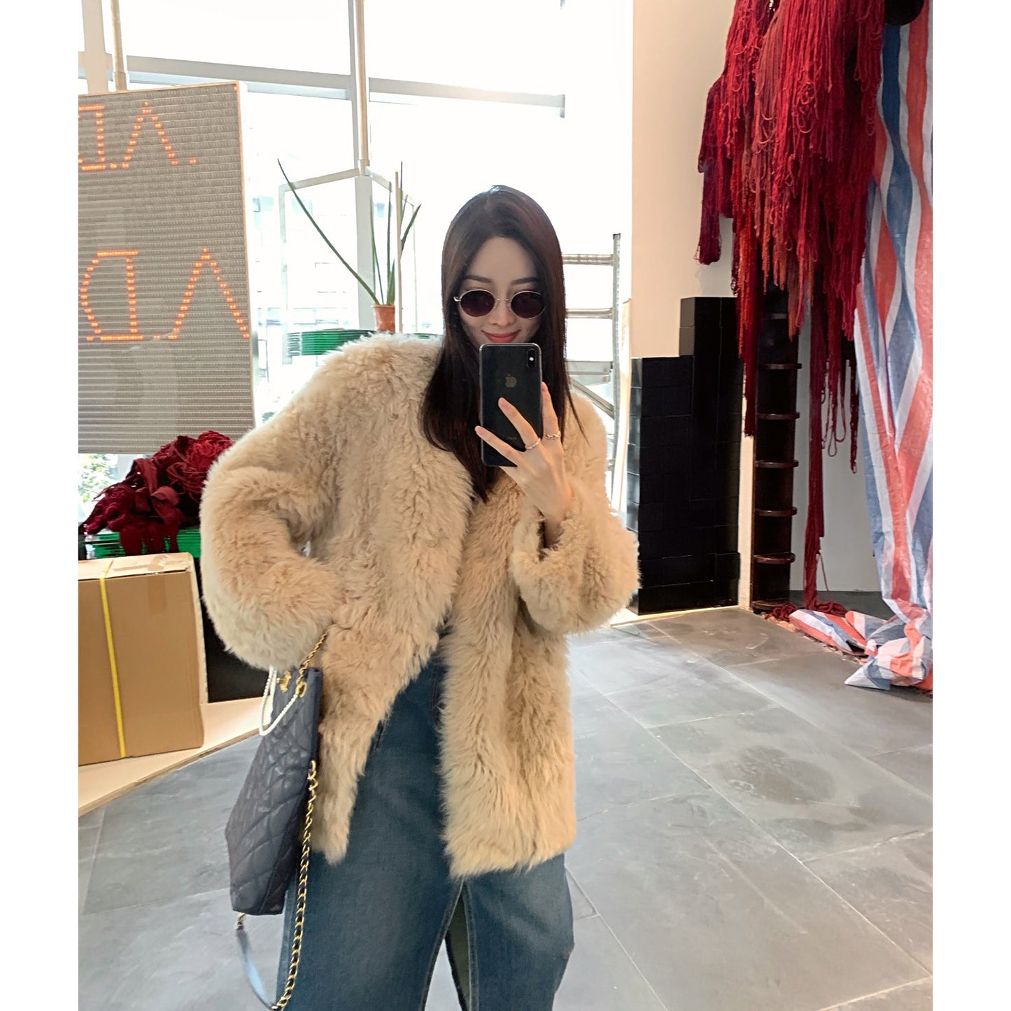 Peach Oolong Tuscan Sheepskin Coat