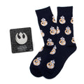 Star Wars BB-8 Navy Dress Socks and Rebel Alliance Starbird Crest Lapel Pin Gift Set