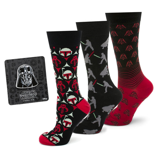 Star Wars Dress Socks 3-Pack with Darth Vadar Lapel Pin Gift Set