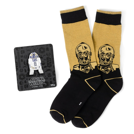 Star Wars C-3PO Dress Socks and R2-D2 Lapel Pin Gift Set