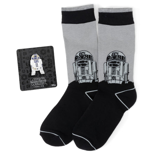 Star Wars R2-D2 Men's Gray and Black Mod Dress Socks and Lapel Pin Gift Set