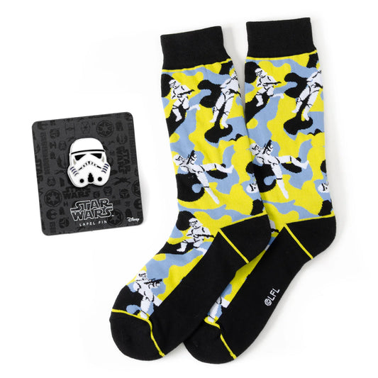 Star Wars Stormtrooper Yellow Camo Dress Socks and Lapel Pin Gift Set