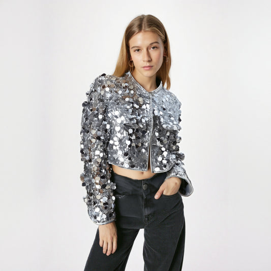 Silver Sequin Jacket for Women, Times Square, BYMANYC New York.