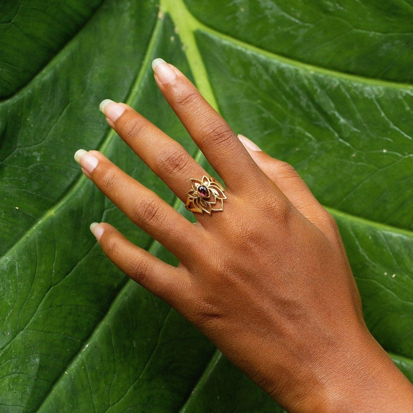 Abundant Bloom - Gold Plated Lotus Tourmaline Ring