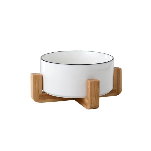 Ceramic Raised Cat Bowl w/ Wood Stand