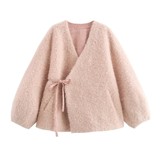 V-Neck Shearling Coat for Women, SoHo, BYMANYC New York.
