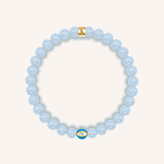 Soothing Rhythm - Aquamarine March Birthstone Evil Eye Bracelet