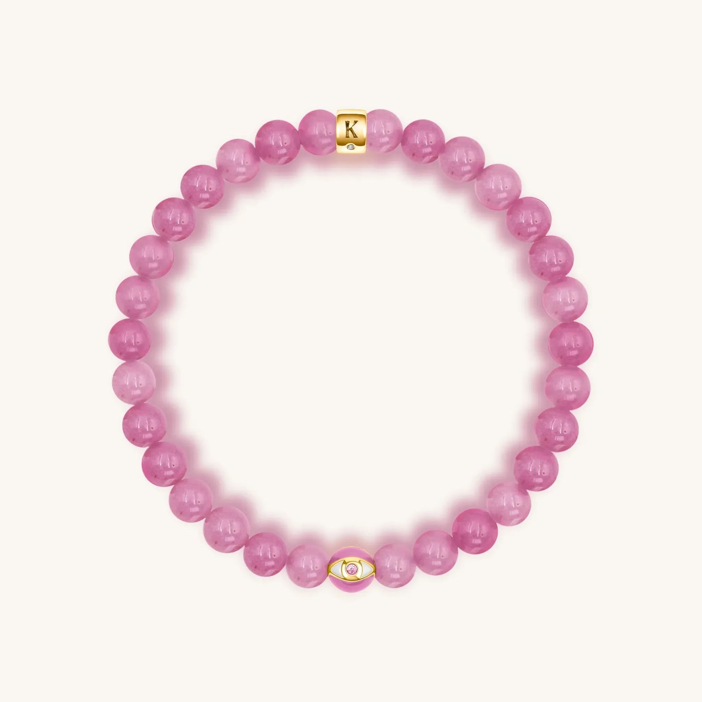 Genuine Peace - Pink Tourmaline October Birthstone Evil Eye Bracelet
