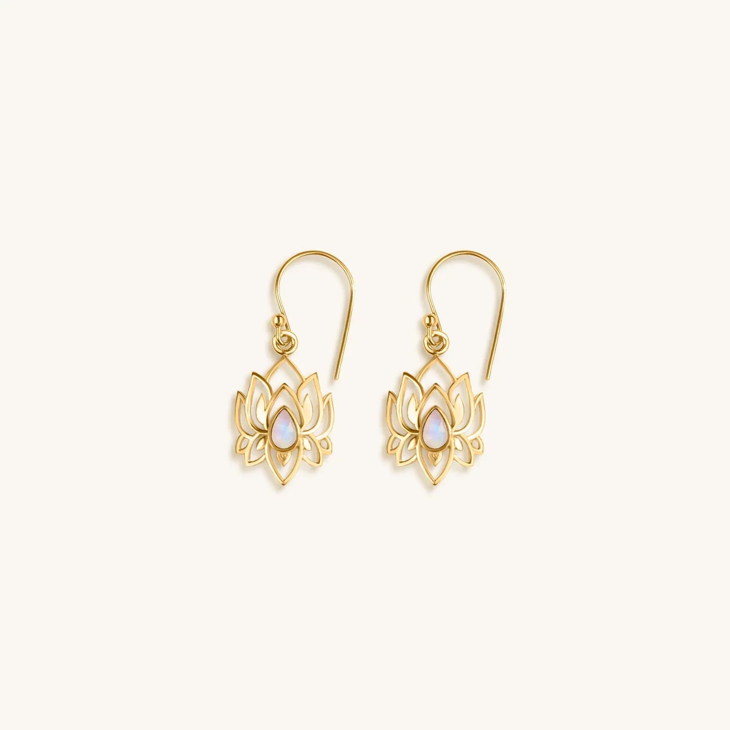 Divine Existence - Gold Lotus Moonstone Earrings