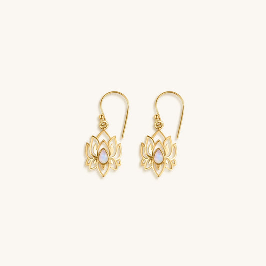 Divine Existence - Gold Lotus Moonstone Earrings