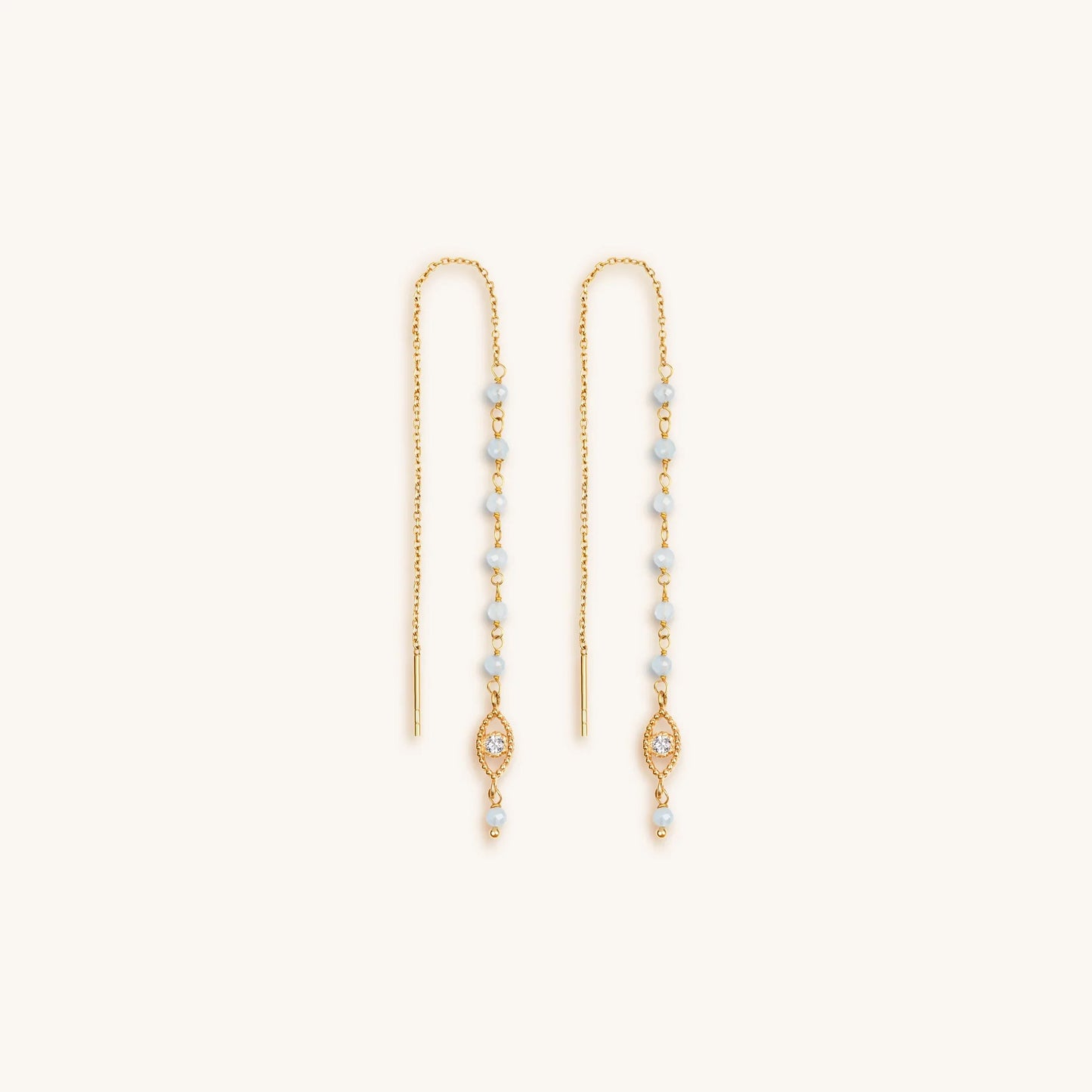 Flowing Frequency - Aquamarine Evil Eye Earrings