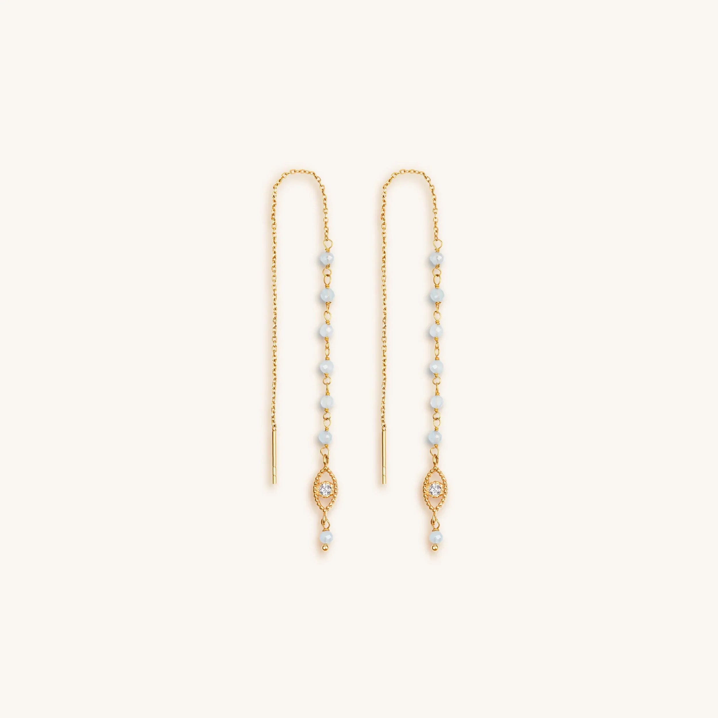 Flowing Frequency - Aquamarine Evil Eye Earrings