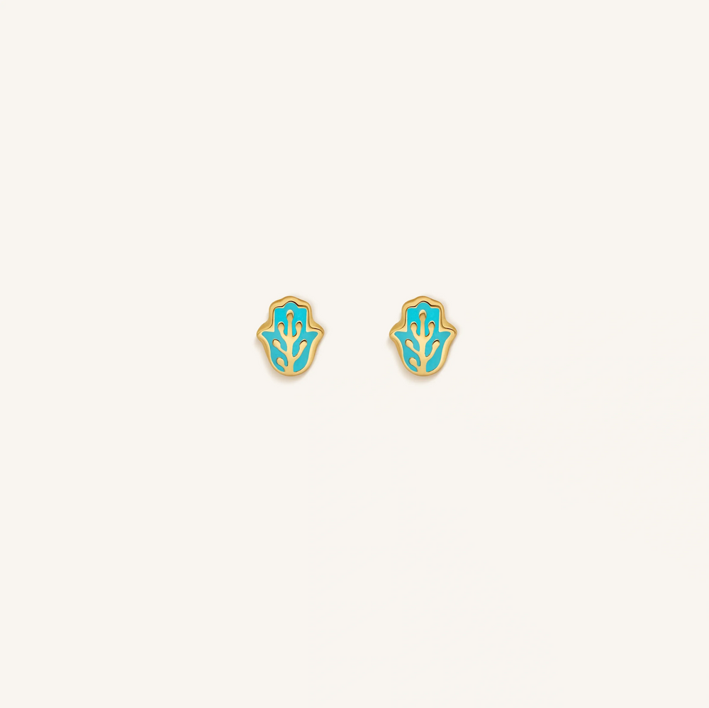 Graceful Strength Blue Hamsa Hand Earrings
