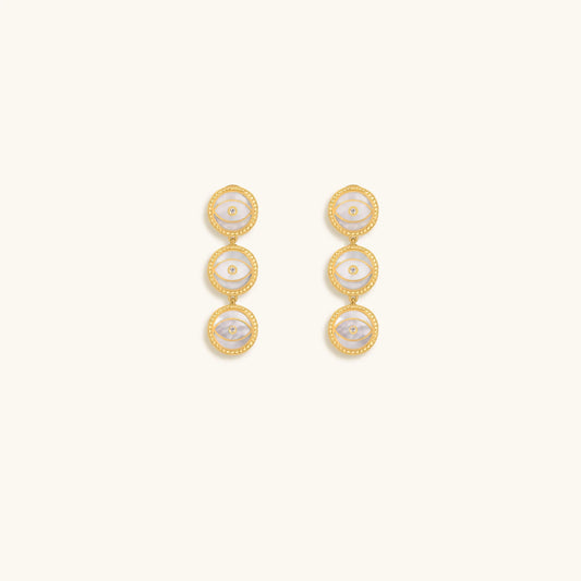 Triple Blessings Evil Eye Mother of Pearl Earrings