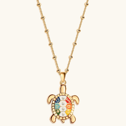 Intuitive Wisdom - Multi Symbol Chakra Turtle Necklace