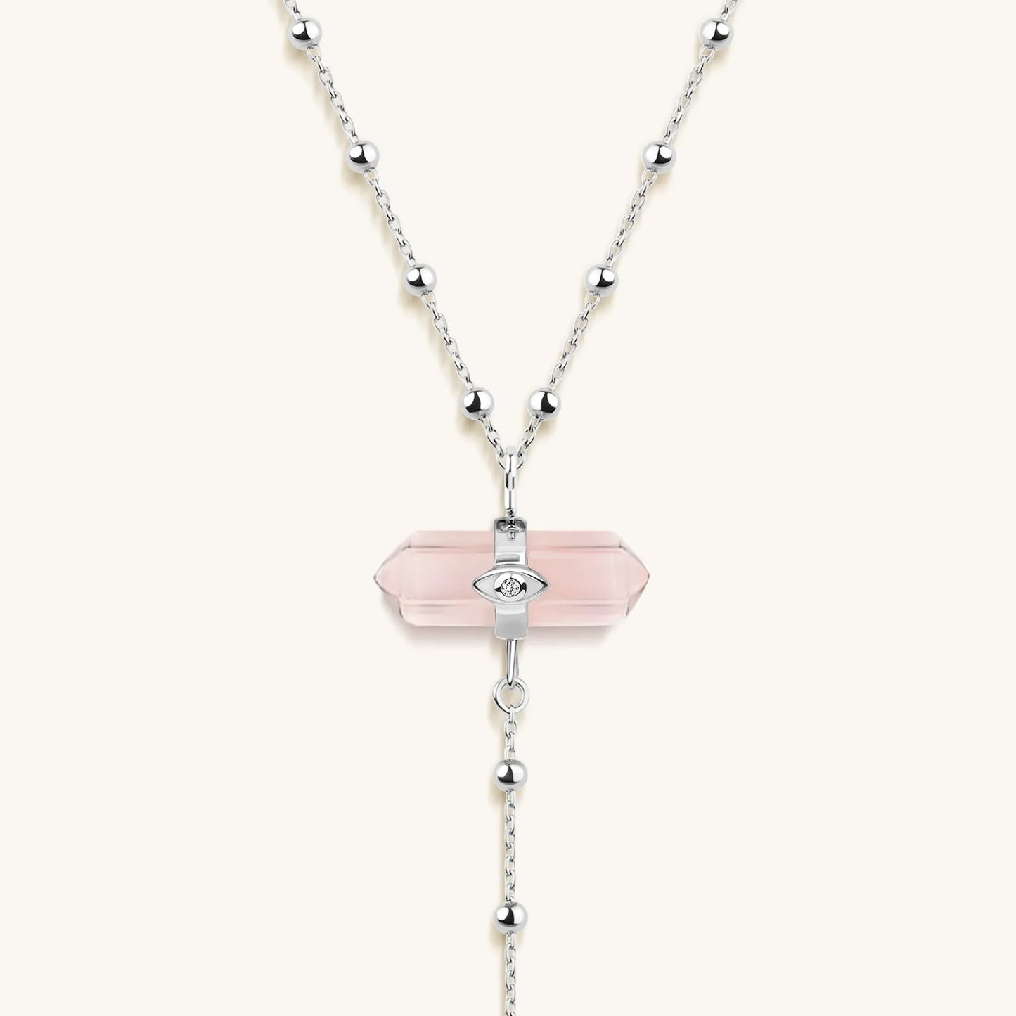 Guided by Love - Rose Quartz Silver Evil Eye Necklace
