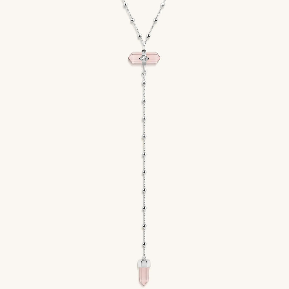 Guided by Love - Rose Quartz Silver Evil Eye Necklace